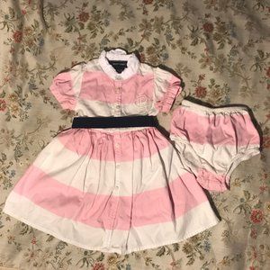 Ralph Lauren Pink Stripe Dress & Bloomer - 12 M